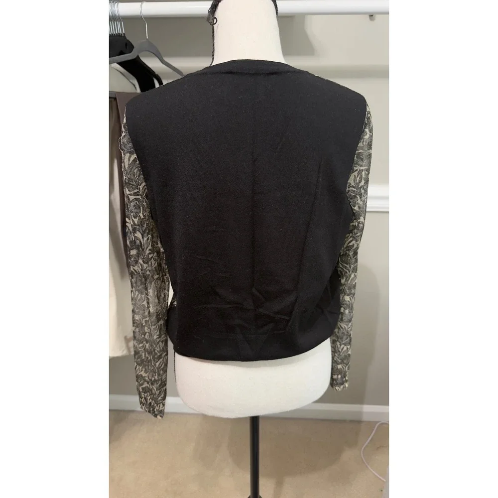 Tory Burch Merino Wool Metallic Floral Jacquard Mixed Sweater Black Small 287